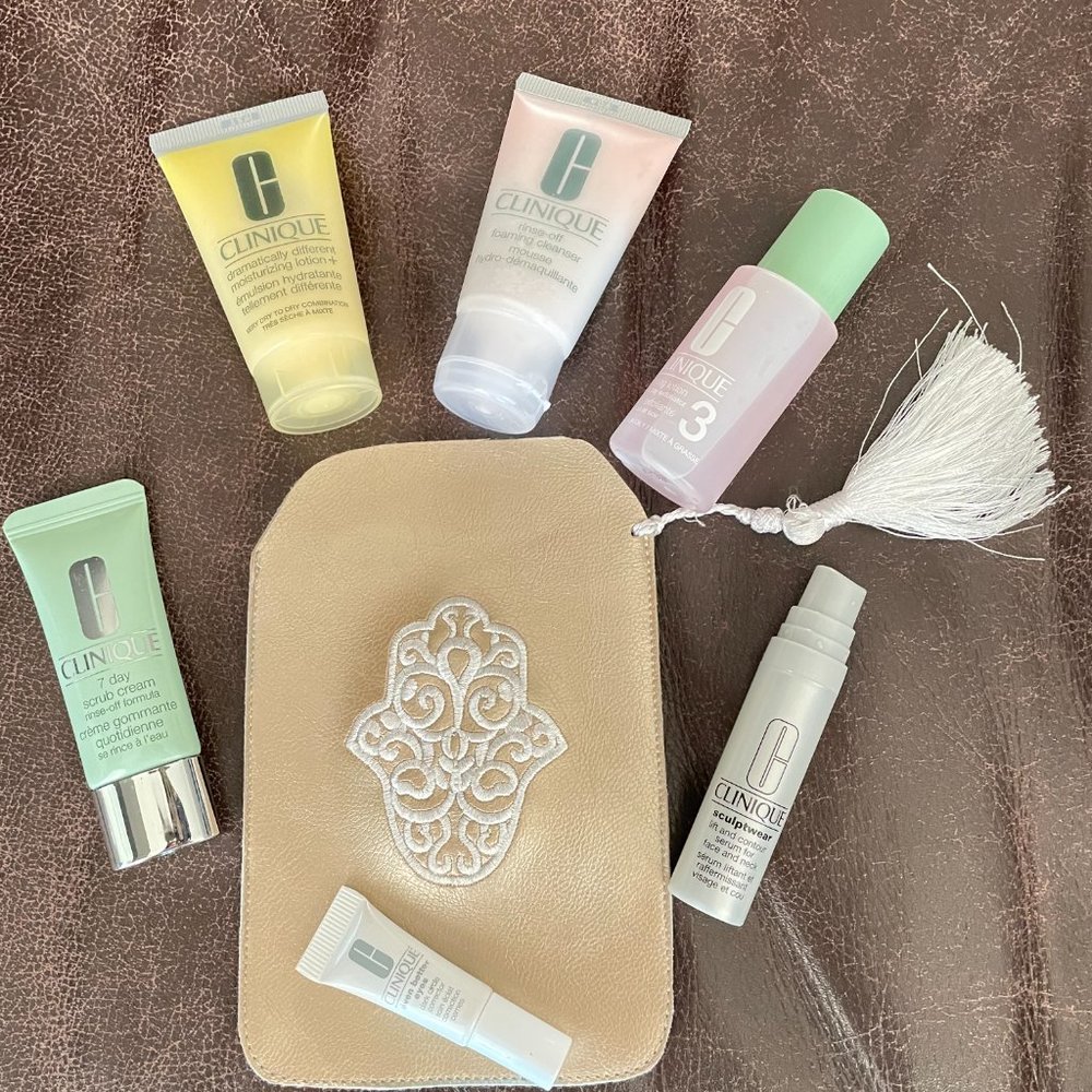 Lot 6 Clinique Lotion,Facial clenser,Serum,Scrub,Eye cream, Sample/Travel + Bag
